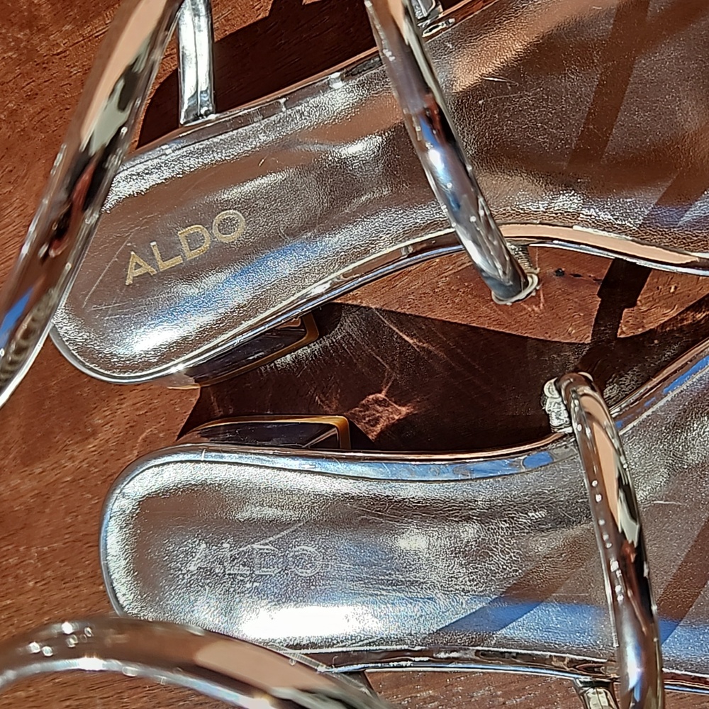 Aldo Spinna Silver Spiral Up Strappy Patent Leather Sandals Size 7 - Picture 10 of 15